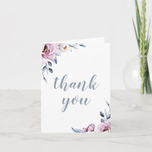 Carte De Remerciements Remerciement de mariage floral bleu mauve poussiér