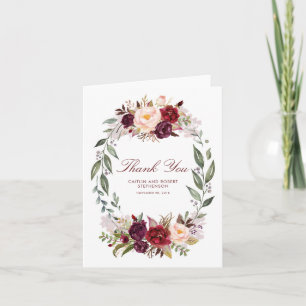Carte De Remerciements Remerciement de mariage floral burgundy Marsala