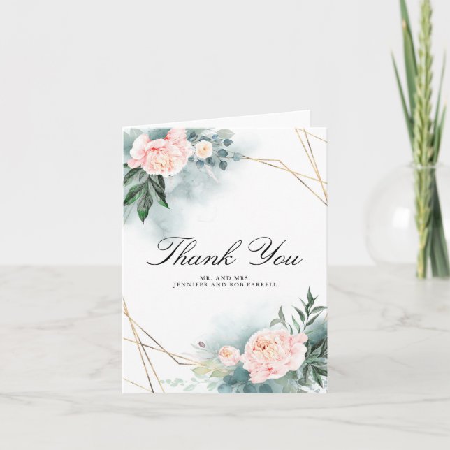 Carte De Remerciements Remerciement de mariage floral de pivoine rose Blu (Devant)