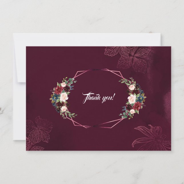 Carte De Remerciements Remerciement de mariage floral géométrique de Bour (Devant)