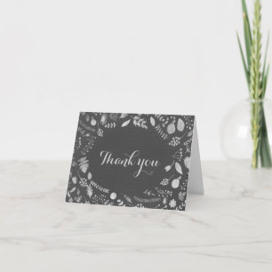 Carte De Remerciements Remerciement de mariage floral gris charbon et arg