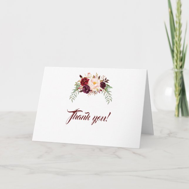 Carte De Remerciements Remerciement de mariage floral Marsala Bourgogne é (Devant)