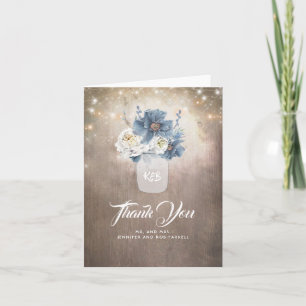Carte De Remerciements Remerciement de mariage floral poussiéreux bleu ru