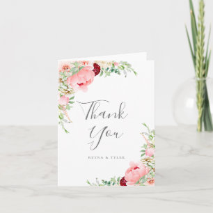 Carte De Remerciements Remerciement de mariage floral rose carmin