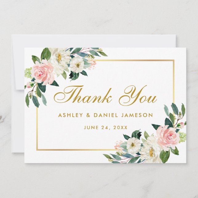 Carte De Remerciements Remerciement de mariage floral rose gold (Devant)
