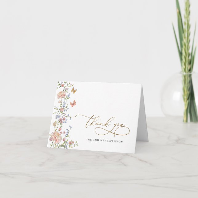 Carte De Remerciements Remerciement de mariage floral rose pastel de grâc (Devant)