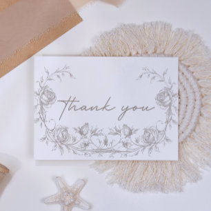Carte De Remerciements Remerciement de mariage floral sépia élégant vinta