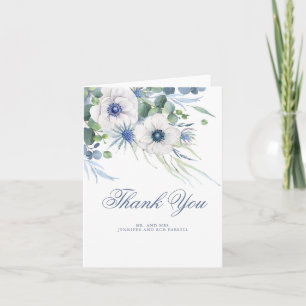 Carte De Remerciements Remerciement de mariage floral verdoyant bleu pous