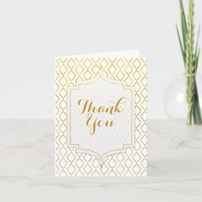 Carte De Remerciements Remerciement de mariage marocain élégant or et bla (Devant)