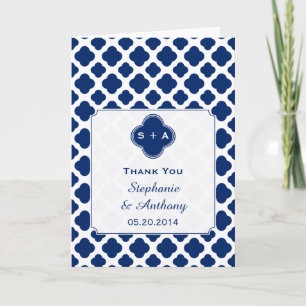 Carte De Remerciements Remerciement de mariage Monogramme bleu royal Quat