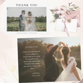 Carte De Remerciements Remerciement de mariage photo simple moderne Paysa