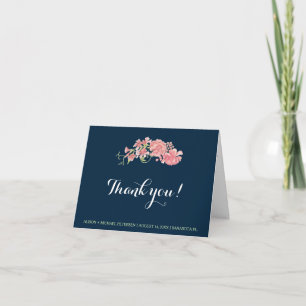 Carte De Remerciements Remerciement de mariage pivoines blush bleu marine