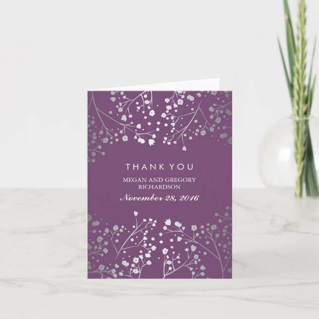 Carte De Remerciements Remerciement de mariage Respiration de Bébé Argent (Devant)
