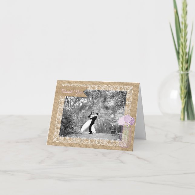 Carte De Remerciements Remerciement de mariage rustique en toile de jute (Devant)