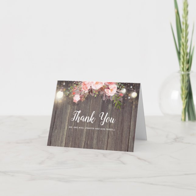 Carte De Remerciements Remerciement de mariage rustique floral rose (Devant)