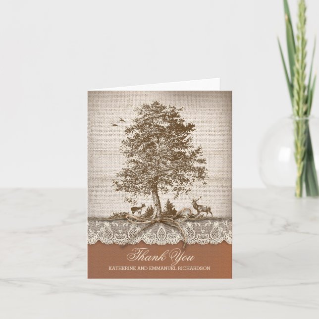 Carte De Remerciements Remerciement de mariage rustique vieux arbre toile (Devant)