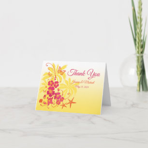 Carte De Remerciements Remerciement de mariage tropical jaune, fuchsia, b