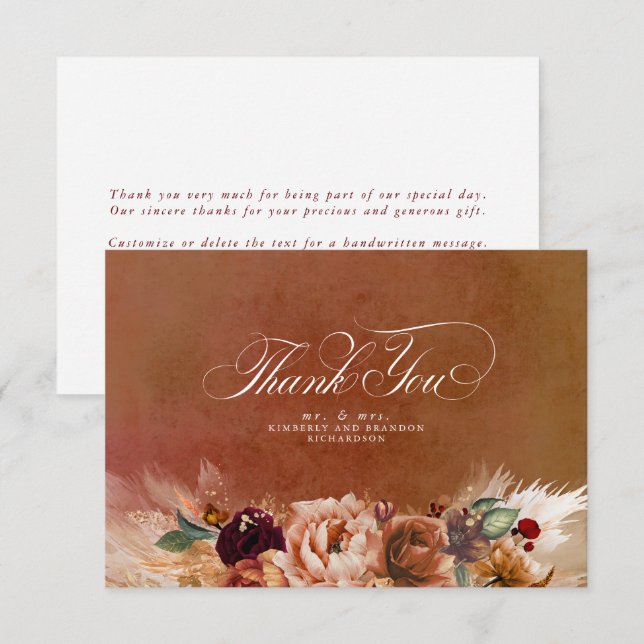 Carte De Remerciements Remerciement de petit mariage bohème floral en ter (Devant / Derrière)