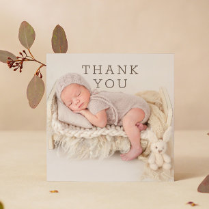 Carte De Remerciements Remerciement de photo de bébé en écriture marron m