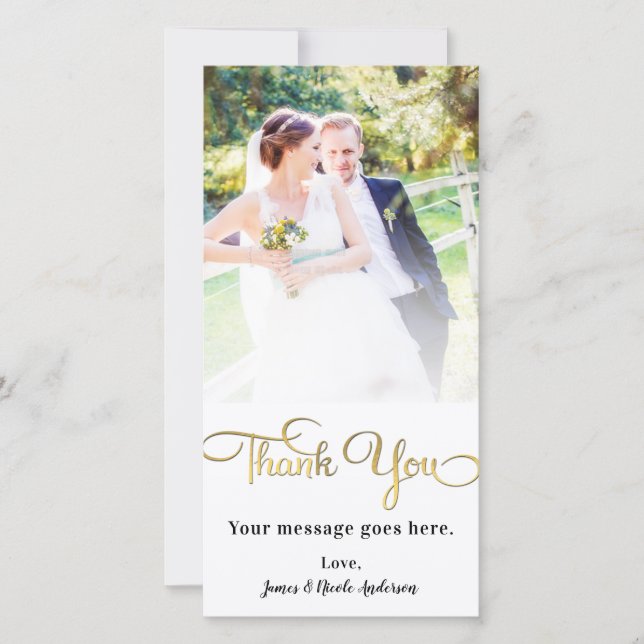 Carte De Remerciements Remerciement de photo de mariage brillant en feuil (Devant)