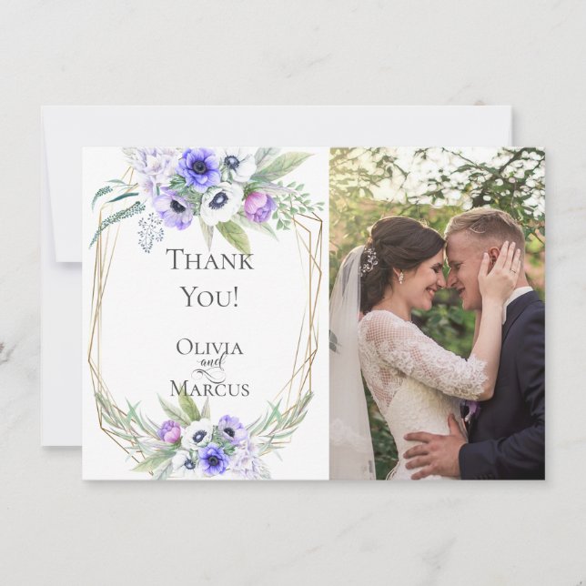 Carte De Remerciements Remerciement de photo de mariage | Florale Anémone (Devant)