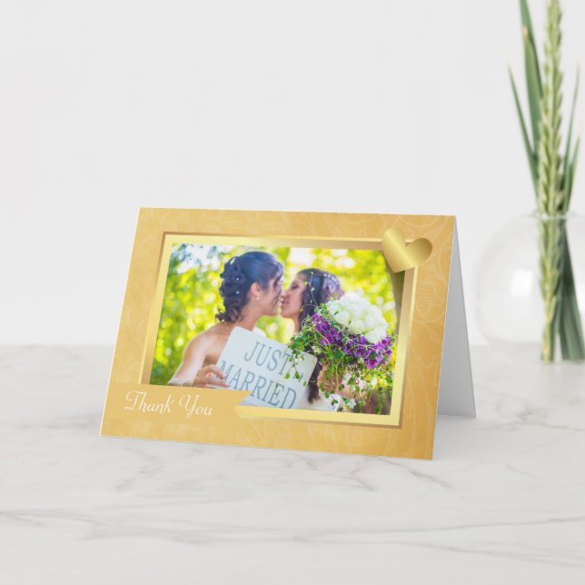 Carte De Remerciements Remerciement de photo de mariage gay lesbien éléga (Devant)