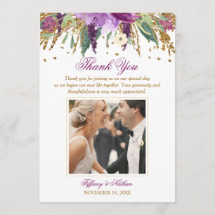 Carte De Remerciements Remerciement de photo de mariage pétillant floral