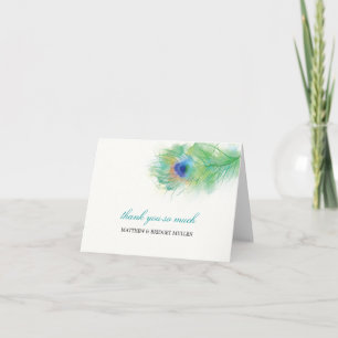 Carte De Remerciements Remerciement de plume de paon à l'aquarelle