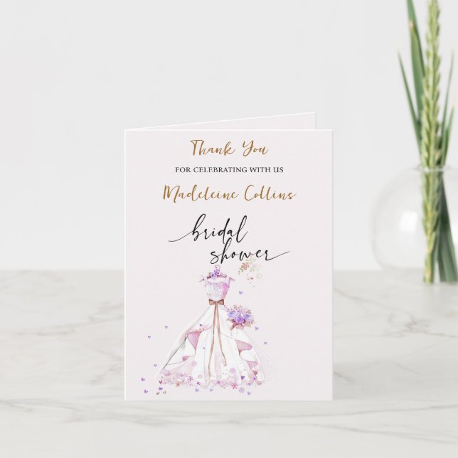 Carte De Remerciements Remerciement de robe de mariée de douche de mariag (Devant)