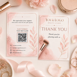 Carte De Remerciements Remerciement de salon Blush Rose Gold QR