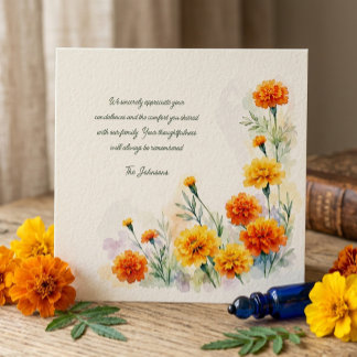 Carte De Remerciements Remerciement de sympathie florale de souci à l'aqu