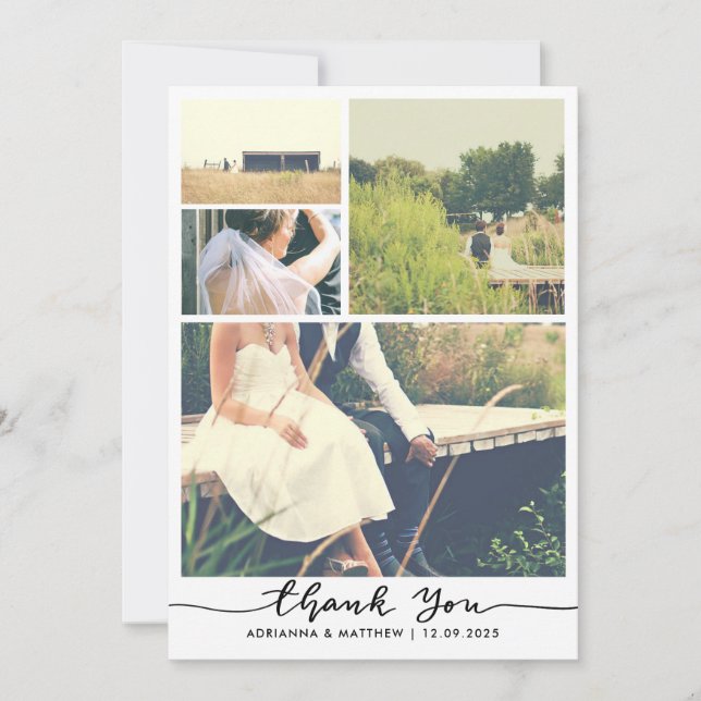 Carte De Remerciements Remerciement d'écriture élégant | Photo de mariage (Devant)