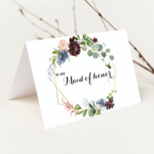 Carte De Remerciements Remerciement Demoiselle d'Honneur Fleurs Verdure d