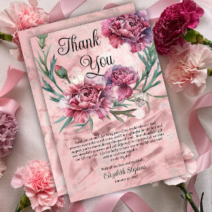 Carte De Remerciements Remerciement élégant aquarelle oeillets roses