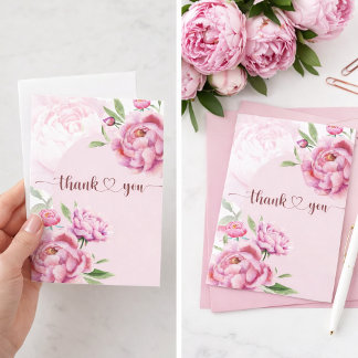 Carte De Remerciements Remerciement Élégant Pivoine Rose