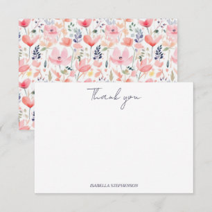 Carte De Remerciements Remerciement Fleur de Wildflower Rose Aquarelle