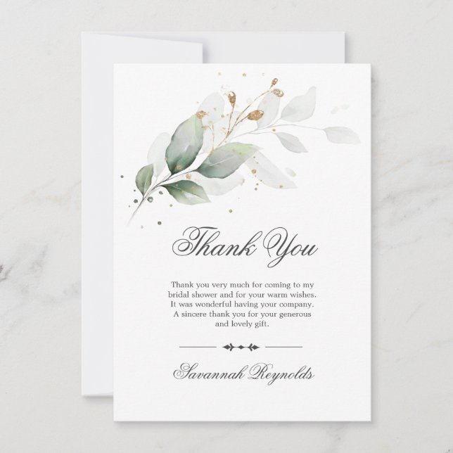 Carte De Remerciements Remerciement Fleurs de mariage Vert botanique Or (Devant)