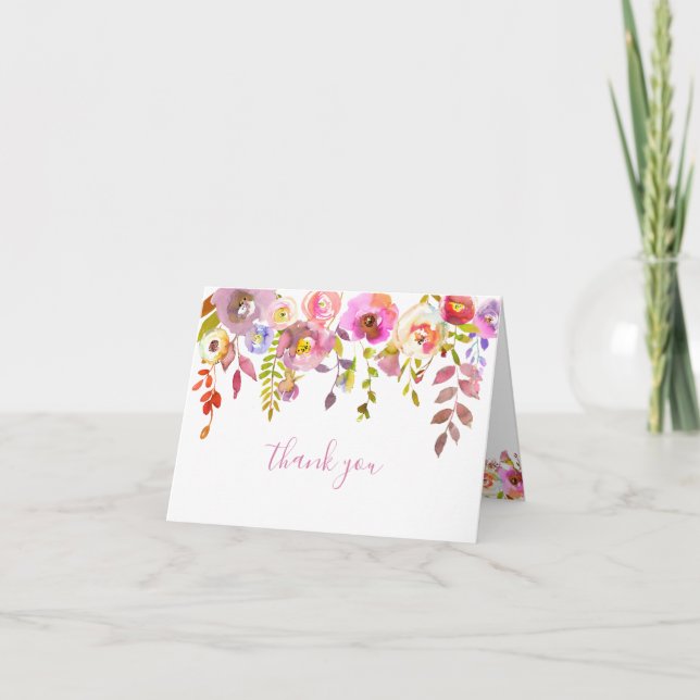 Carte De Remerciements Remerciement floral aquarelle rose chic (Devant)