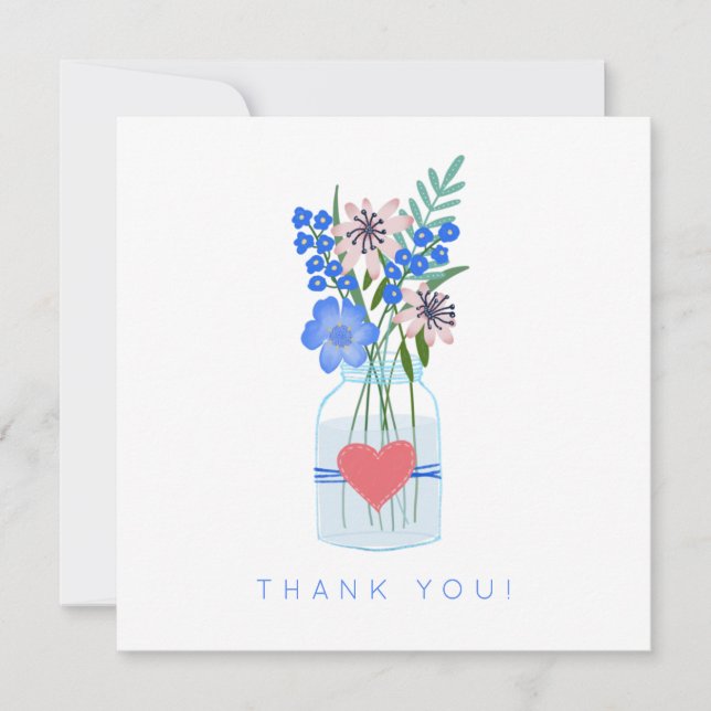 Carte De Remerciements Remerciement floral bleu rustique (Devant)