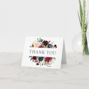 Carte De Remerciements Remerciement floral bordeaux, marine et rose
