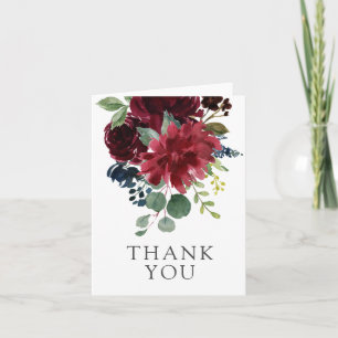 Carte De Remerciements Remerciement Floral Élégant Bourgogne, Nuit et Ros