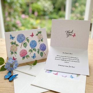 Carte De Remerciements Remerciement floral Hydrangea aquarelle et papillo