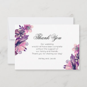 Carte De Remerciements Remerciement floral. Mariage violet. Fleurs note