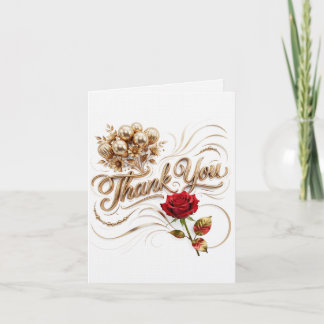 Carte De Remerciements Remerciement Floral Or avec Rose Rouge