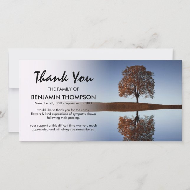 Carte De Remerciements Remerciement funéraire de réflexion d'arbre célest (Devant)