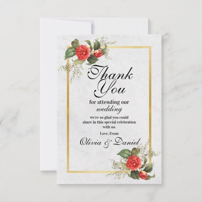 Carte De Remerciements Remerciement Mariage Fête Rouge Or (Devant)