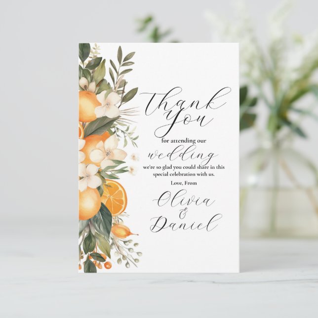 Carte De Remerciements Remerciement Mariage Florales d'été Fruits Oranges (Debout devant)