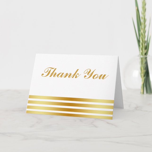 Carte De Remerciements Remerciement minimal blanc avec bandes dorées (Devant)
