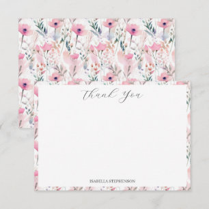 Carte De Remerciements Remerciement motif floral aquarelle rose