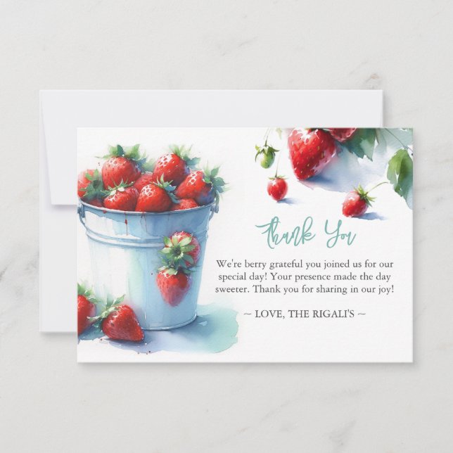 Carte De Remerciements Remerciement personnalisé à l'aquarelle de fraise (Devant)